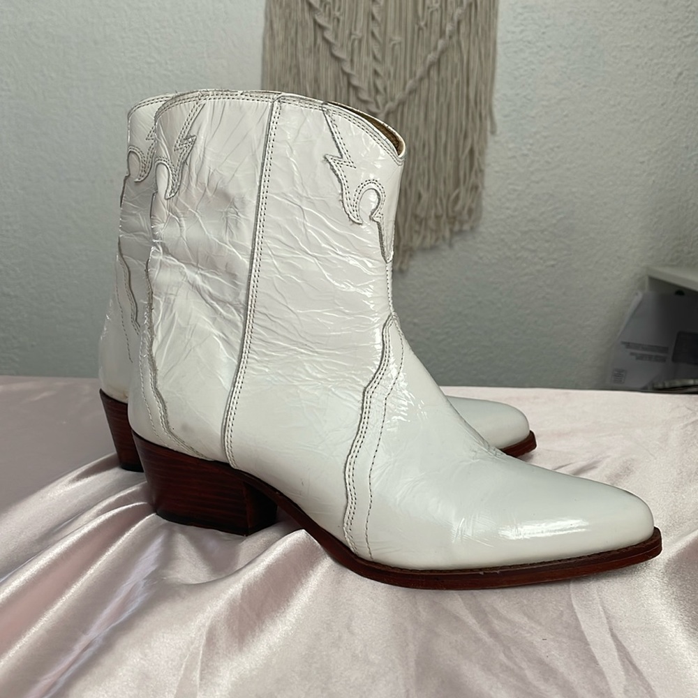 Free People Genuine Leather White Cowboy Booties